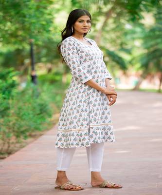 white-brown-cotton-hand-block-print-kurta-set 5
