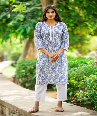 blue-and-white-hand-block-print-kurta-set 1