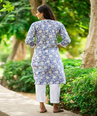 blue-and-white-hand-block-print-kurta-set 2