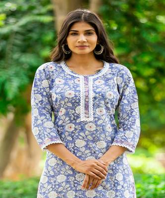 blue-and-white-hand-block-print-kurta-set 3