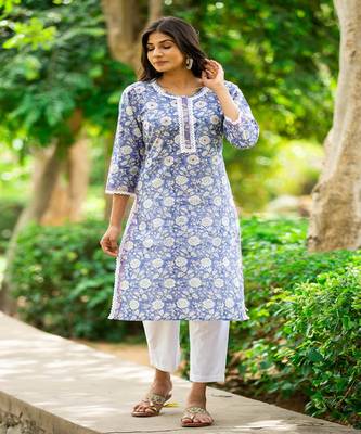 blue-and-white-hand-block-print-kurta-set 4
