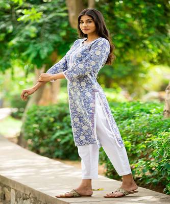 blue-and-white-hand-block-print-kurta-set 5