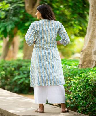 blue-gray-white-hand-block-print-kurta-set 2
