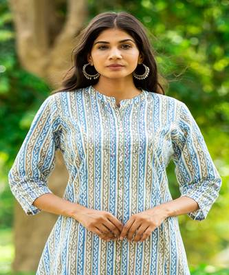 blue-gray-white-hand-block-print-kurta-set 3