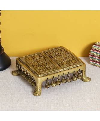 eCraftIndia Brass Traditional Pooja Chowki with Bells 1