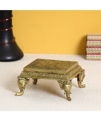 eCraftIndia Brass Traditional Pooja Chowki with Swastik 1