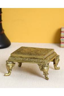 eCraftIndia Brass Traditional Pooja Chowki with Swastik