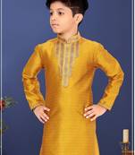 Boy's Yellow Color Blackberry Kurta Churidar Set
