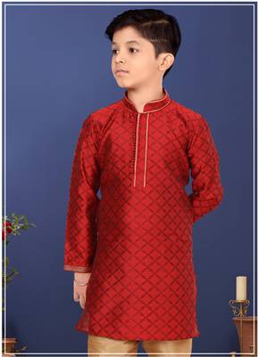 Boy's Red Color Blackberry Kurta Churidar Set 1