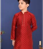 Boy's Red Color Blackberry Kurta Churidar Set