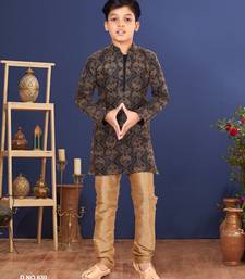 Boy's Black Resham Embroidered Dupion Silk Kurta Churidar