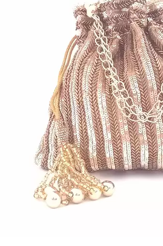 Antique Gold Sequins Hand Embroidered Potli