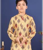 Boy's Yellow Cotton Printed Kurta Churidar