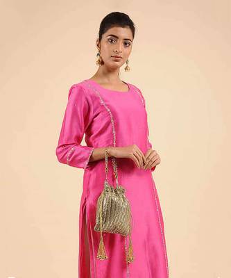 Gold Sequins Hand Embroidered Potli 4