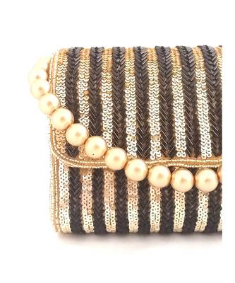 Black And Gold Flap Over Clutch 4