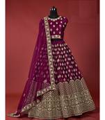 Wine Heavy Embroidered Soft Net Wedding Lehenga Choli