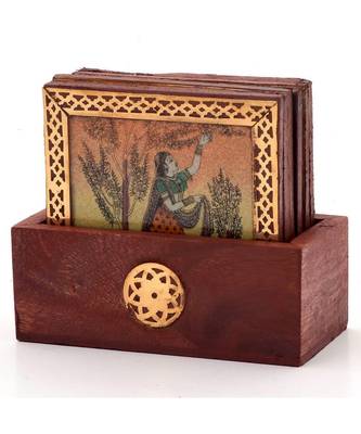 Gemstone Painting Pure Brass Tea Coasters Gift 112 1