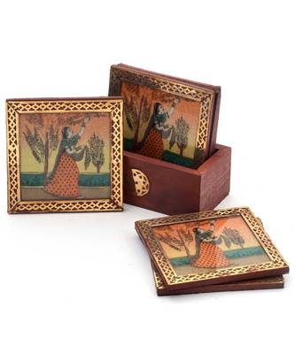 Gemstone Painting Pure Brass Tea Coasters Gift 112 2