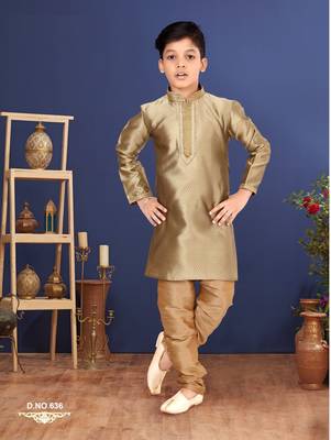 Boy's Golden Color Blackberry Kurta Churidar Set 7