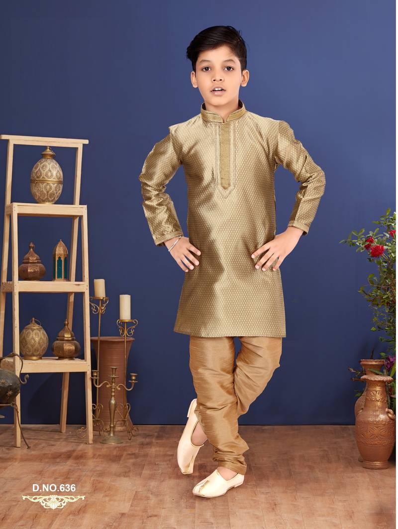 Boy's Golden Color Blackberry Kurta Churidar Set