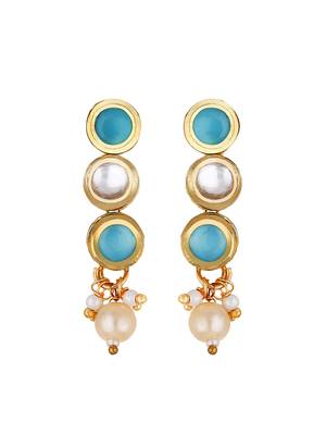 Kundan Turquoise Gold Plated Semi Precious Stone Elegant Designer Necklace Set For Women And Girl 4