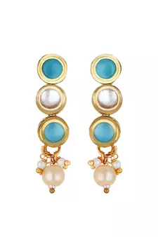 Kundan Turquoise Gold Plated Semi Precious Stone Elegant Designer Necklace Set For Women And Girl