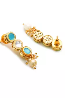 Kundan Turquoise Gold Plated Semi Precious Stone Elegant Designer Necklace Set For Women And Girl