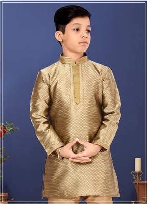 Boy's Golden Color Blackberry Kurta Churidar Set 1