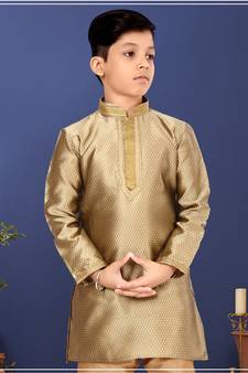 Boy's Golden Color Blackberry Kurta Churidar Set