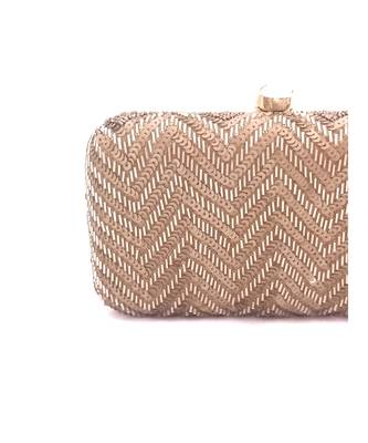Bronze Zigzag Hand Embroidered Clutch 4