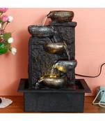 eCraftIndia Black Polystone 5 Interconnected Water Fountain With Light Showpiece