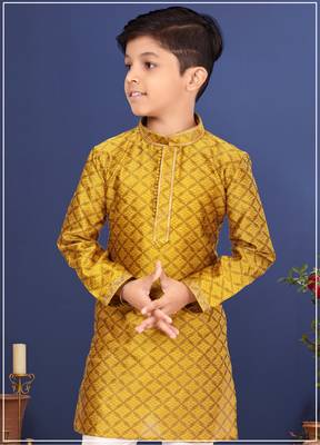 Boy's Yellow Color Blackberry Kurta Churidar Set 1