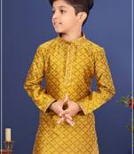 Boy's Yellow Color Blackberry Kurta Churidar Set