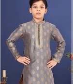 Boy's Steel Color Jacquard Silk Kurta Churidar Set