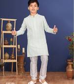 Boy's Aqua Green Embroidered Georgette Kurta Churidar