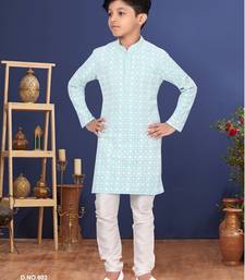 Boy's Sky Blue Embroidered Georgette Kurta Churidar