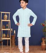 Boy's Sky Blue Embroidered Georgette Kurta Churidar