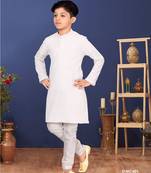 Boy's White Embroidered Georgette Kurta Churidar