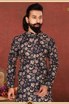 Men Black Cotton Digital Printed Kurta Churidar Set
