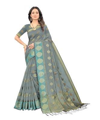 Grey woven organza saree with blouse 1