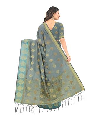 Grey woven organza saree with blouse 4