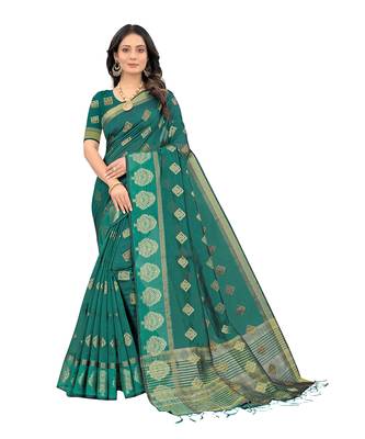 Green woven organza saree with blouse 1