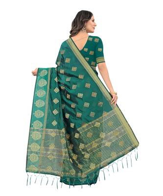 Green woven organza saree with blouse 2