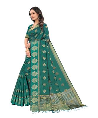 Green woven organza saree with blouse 3