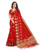Red woven organza saree with blouse