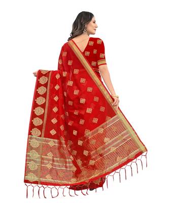 Red woven organza saree with blouse 2