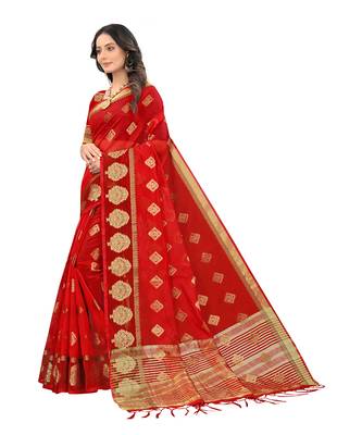 Red woven organza saree with blouse 3