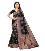 Black woven silk blend saree with blouse