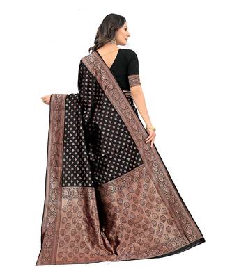 Black woven silk blend saree with blouse 2