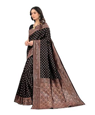Black woven silk blend saree with blouse 3